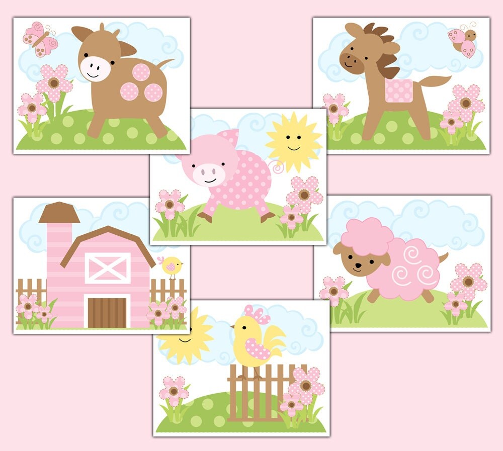 PINK BARNYARD FARM Animal Wallpaper Border Wall Decal Girl