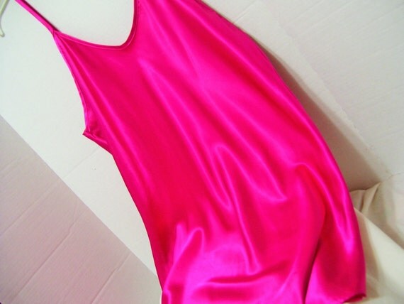 Hot Pink Liquid Satin Night Gown Short Chemise Size Extra 1841