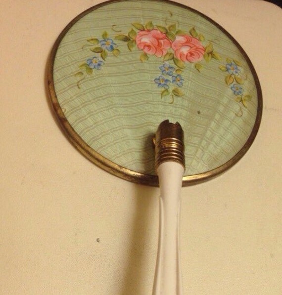 Vintage Handheld Magnifying Mirror/ Goldtone Floral Design