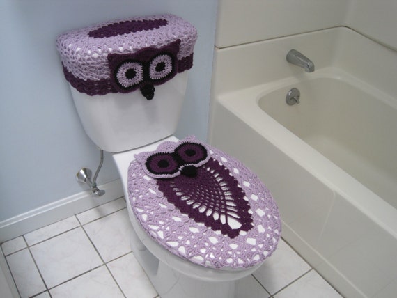 Items similar to Crochet Set of Owl Toilet Tank Lid and ...