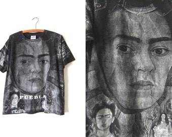 Frida Kahlo Shirt - PUEBLA All Over Print Artist Vintage Tee - Mens Small