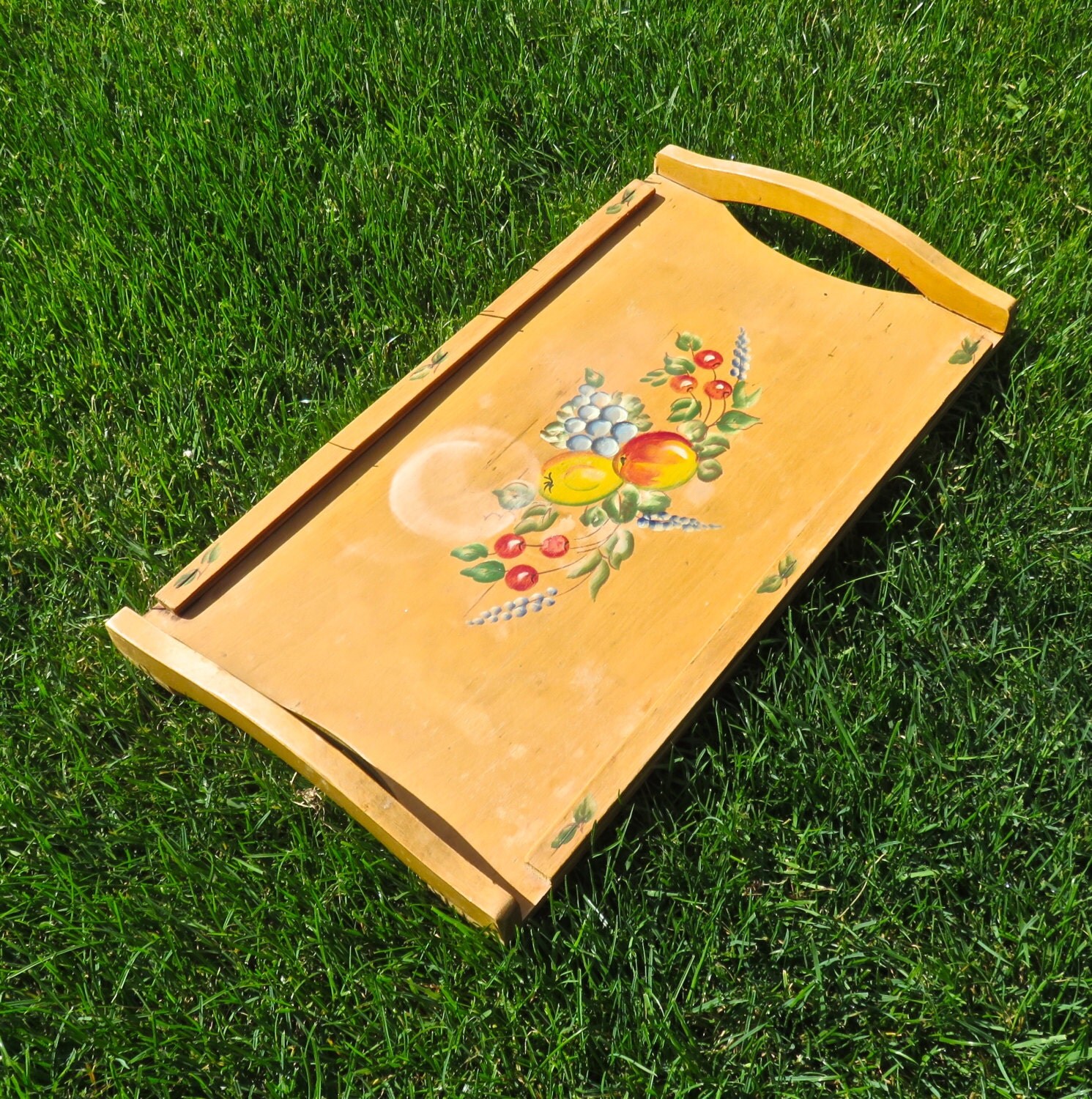 1950s Wood Serving Tray With Hand Painted Fruit Mid Century   Il Fullxfull.1005108616 G949 