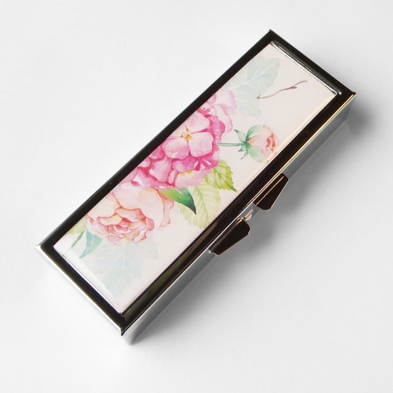 Personalized Pill Box pill case Pretty Flowers pill
