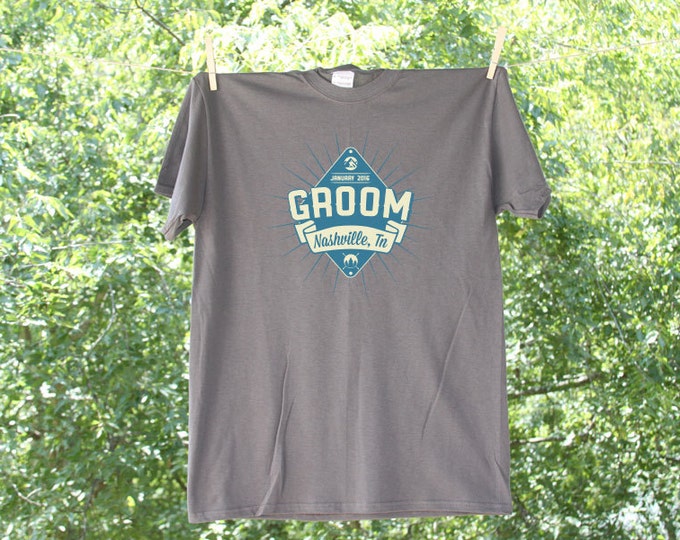 Groomsmen Group Shirts -Set of 3- Mountain Burst Groom, Best Man and Groomsman personalized with date - GC