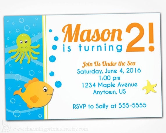 Under the Sea Birthday Invitation Printable - 2nd 1st Birthday Invites - Pool Party Fish Ocean Theme Il_570xn