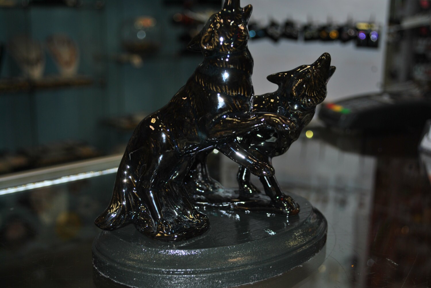 ceramic wolf statue