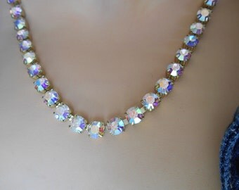 AB Crystal Choker Necklace, Crystal Choker Necklace, Boho Gyspy Glam Aurora Borealis Crystal Choker Necklace, Crystal Bride Necklace
