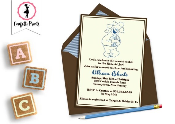 Cookie Monster Party Invitation | Cookie Monster Baby Shower Invitation | Cookie Baby Shower | Milk And Cookies Baby Shower | Gender Neutral Il_570xn