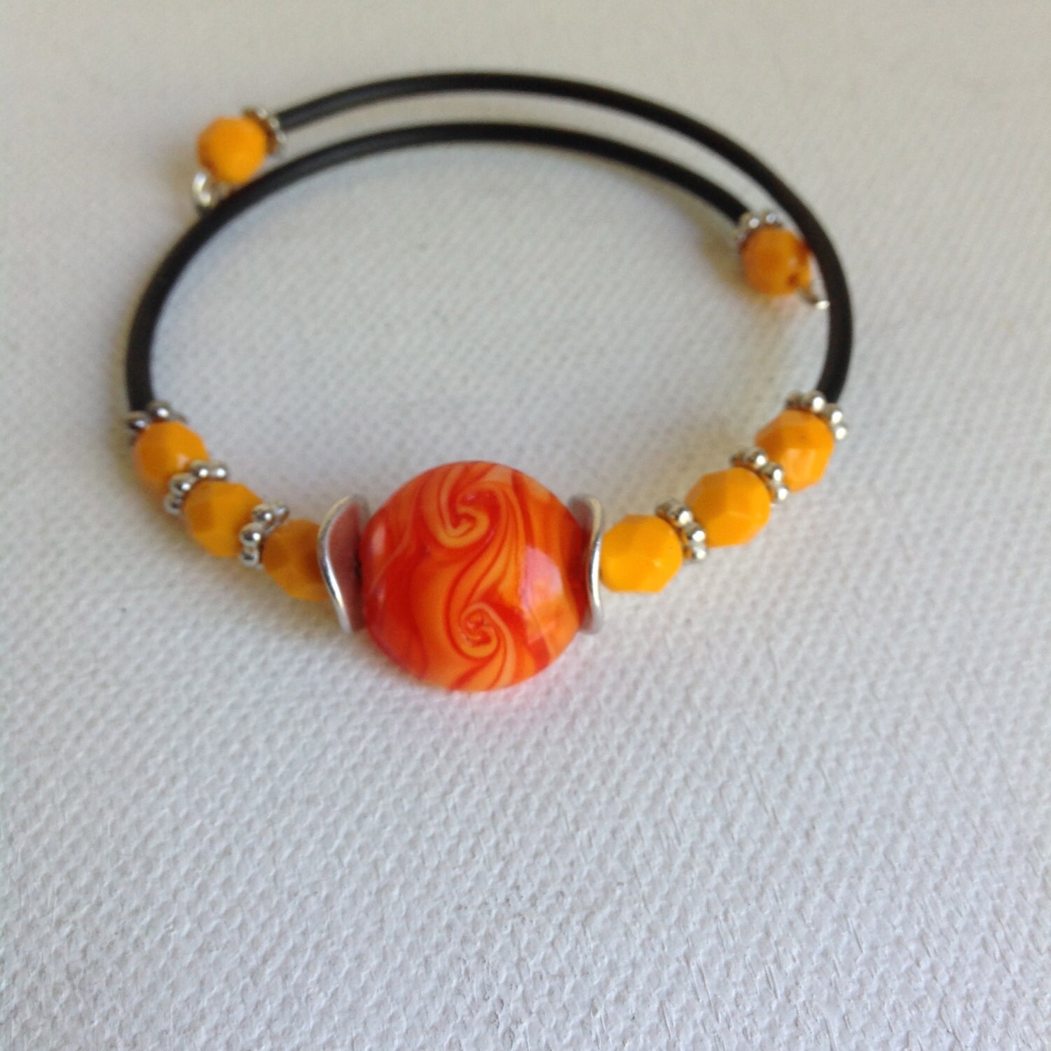 Beaded Wire Bracelet ORANGE Bracelet Small Beads and Spacers
