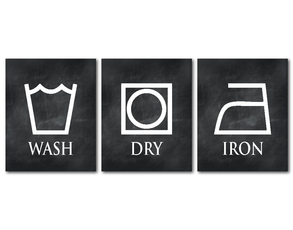 Wash Dry Iron Laundry Room Art Decor Set of Three