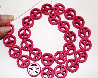 15 mm Pink Turquoise Magnesite Peace Sign Beads