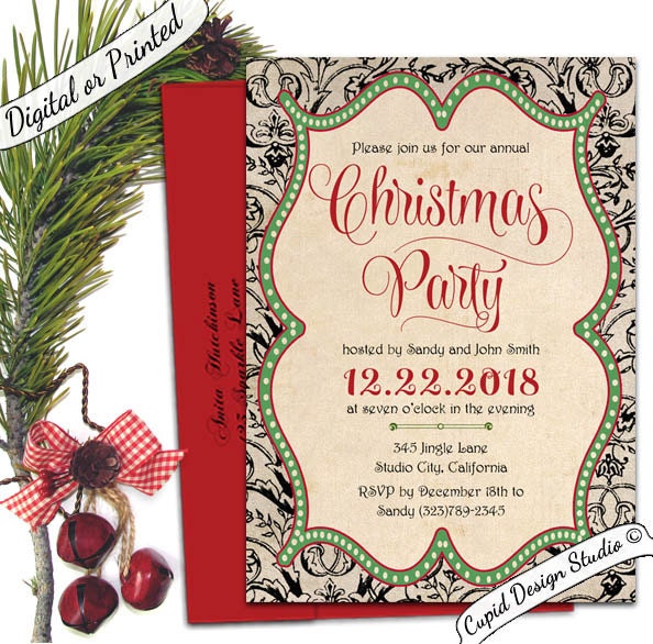Elegant Christmas invitation. Christmas holiday by CupidDesigns