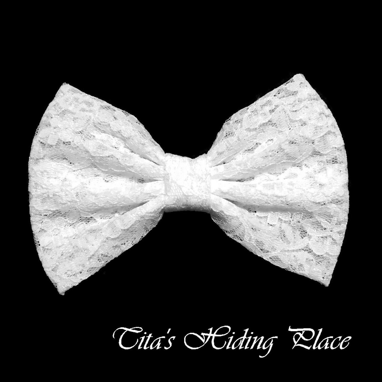 White Lace Hair Bow/ Girls Hair bow/ Big Bow/ Retro Bow/ Prom