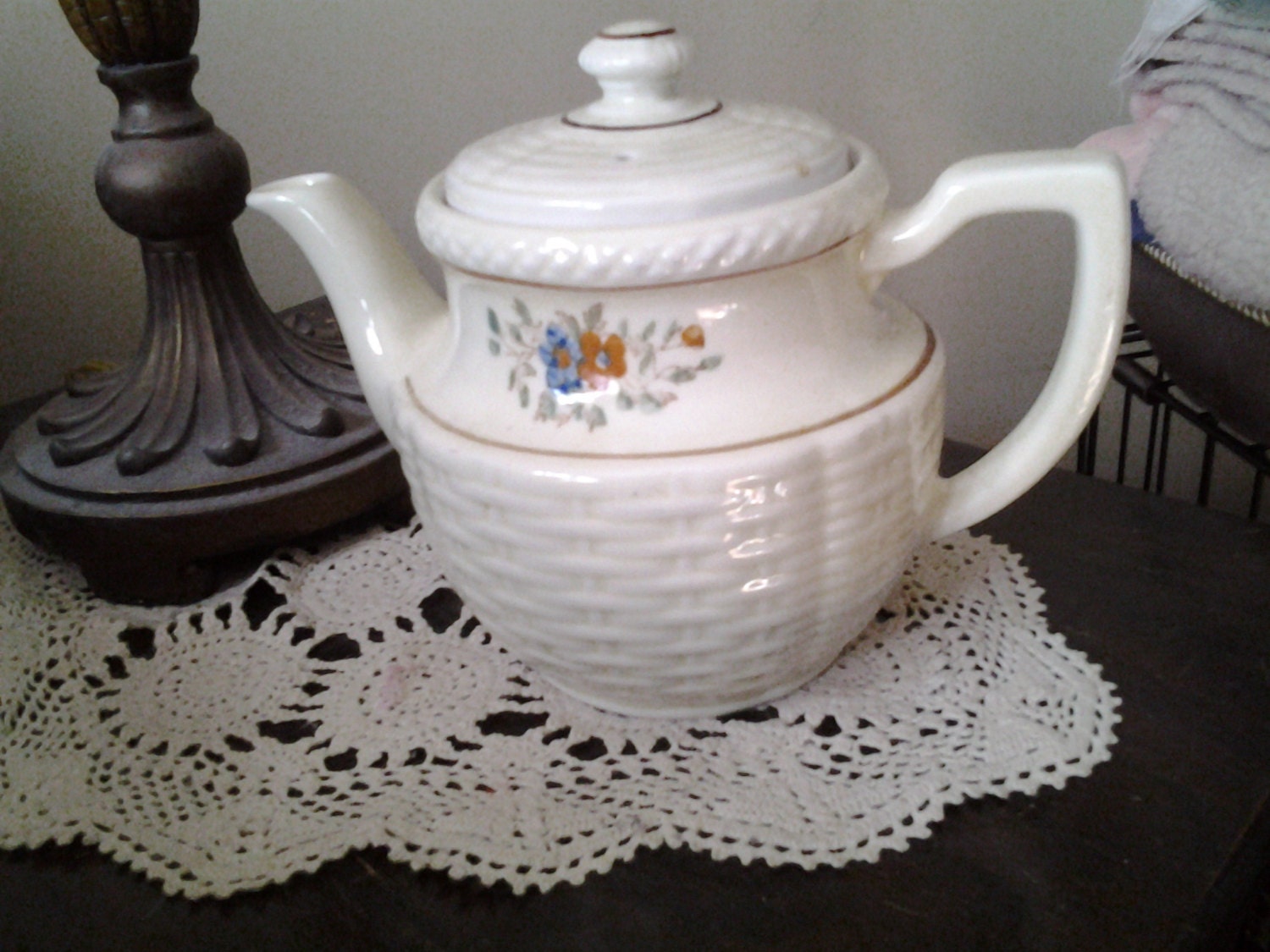 Vintage Teapot Porcelier Vitreous China Ivory and Floral