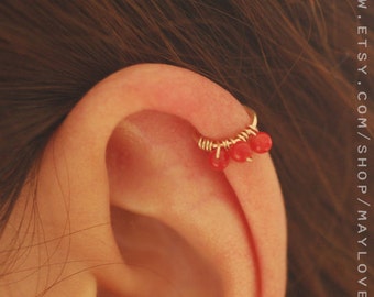 cartilage earring cartilage piercing helix earring helix piercing helix earring, helix piercing, red coral hoop