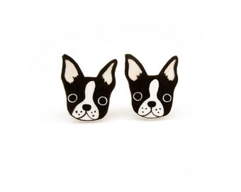 Boston Terrier Shrink Plastic Stud Earrings