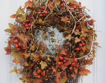 Fall Wreath, Autumn Wreath, Leaf Wreath, Fall Door Wreath, Fall Twig Wreath -Fall Rustic Country Wreath - Fall Outdoor Wreath - Thanksgiving