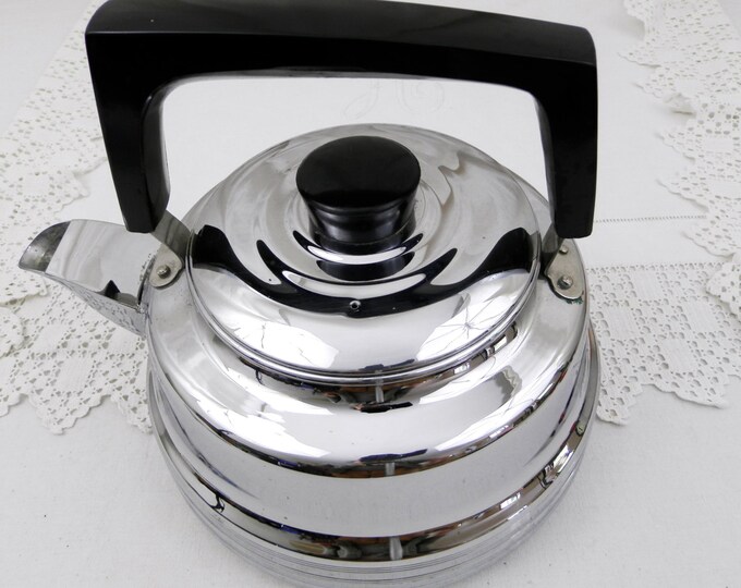 Large Vintage French Mid Century Chromed Metal Kettle with Bakelite Handle, French Country Decor, Retro Home Interior, Kitchenware, Coffee,
