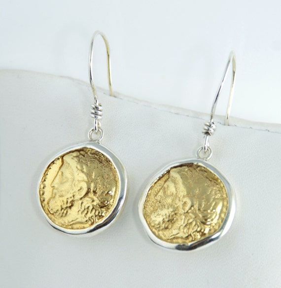 Ancient Coin Earrings Sterling Silver 18K by ARTemisDesignsLLC