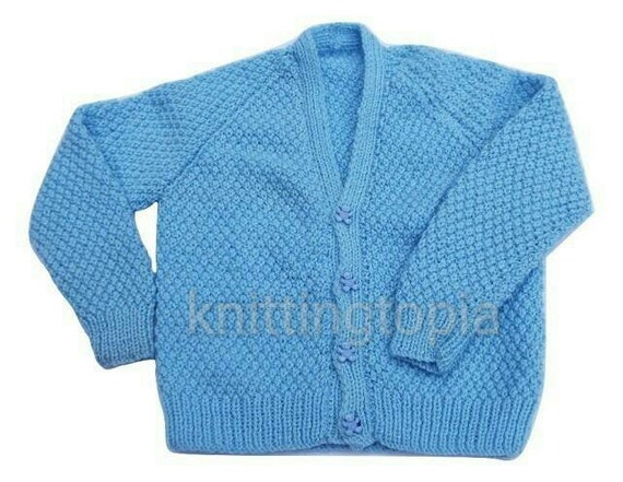 Classic v neck hand knitted blue cardigan