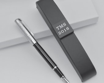 Fountain Pen, Silver & Black Enamel Fountain Pen, Custom Pen, Engraved Fountain Pen, Groomsmen Gifts, Graduation Gifts, Teacher Gifts