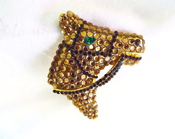 Rhinestone Horse Brooch, Amber Rhinestones, Vintage Equestrian Pin, Equestrian Jewelry