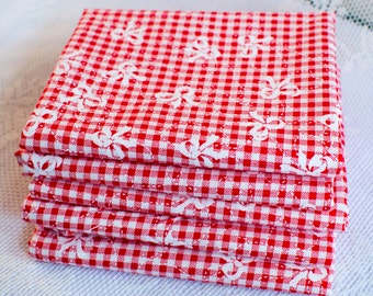 Gingham Fat Quarter | Red and White Cotton Fabric | Bow Cotton Fabric Fat Quarters