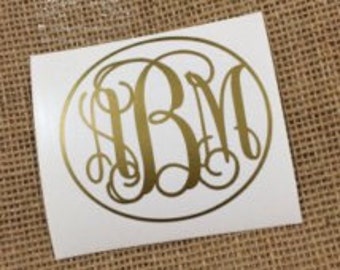 Gold monogram decal large or Small personalized vinyl sticker for preppy style classy girls laptop ipad car notebook phone tablet