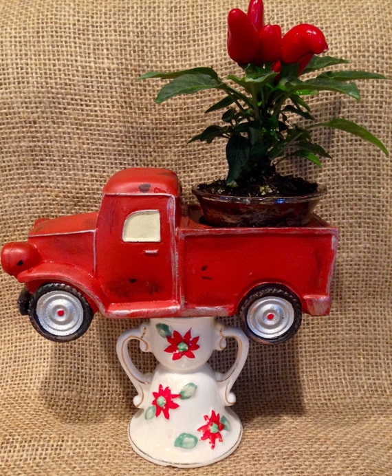 Old red truck planter