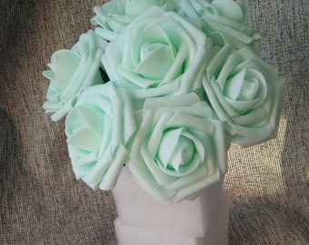 Mint Green Roses Fake Flowers 3" Artificial Wedding Floral 100 Stems For Cake Topper Bridal Bouquet Wedding Table Centerpiece Decor LNPE032