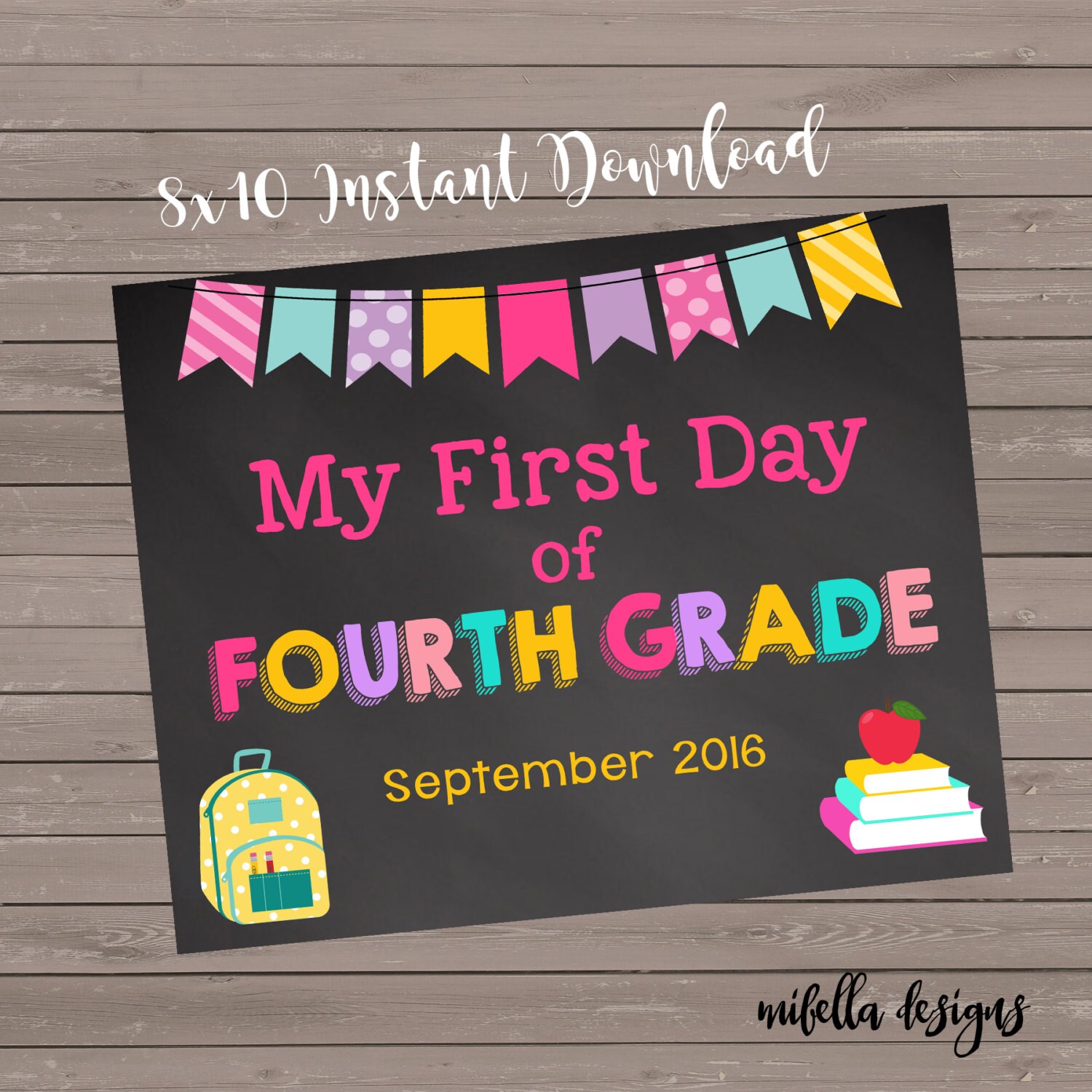 Instant Download 8x10 4th Grade Sign PDF &amp; JPEG
