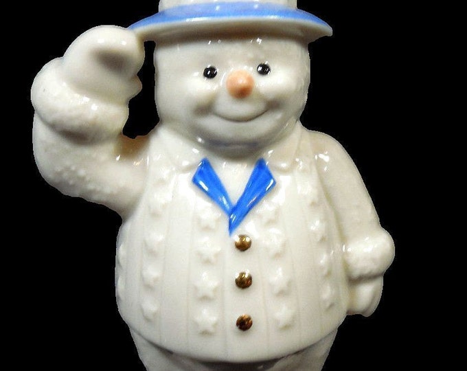 Lenox Snowy Patriot, Snowman With Red White and Blue Top Hat, Saluting Patriotic Figurine, Gift For Christmas