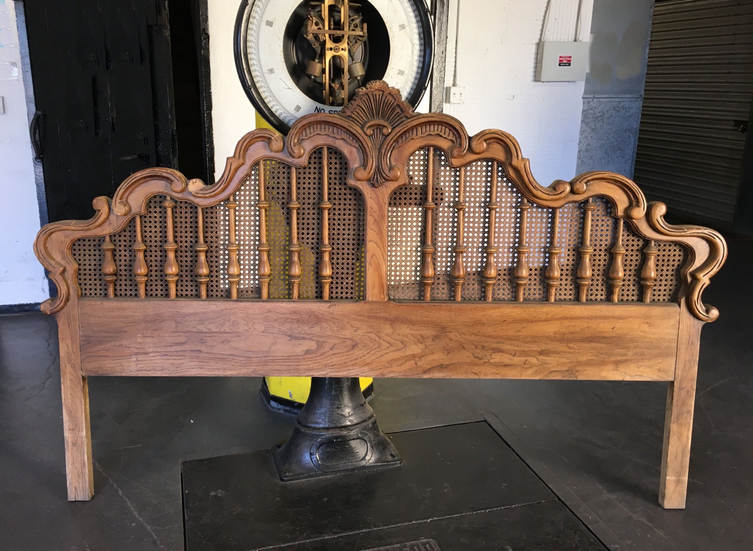 Vintage Ornate Hollywood Regency Carved King Headboard up