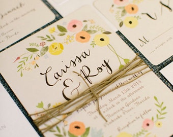 Boho Wedding Invitations, Floral, Vintage, Rustic, Bohemian, Garden Featured on Ruffledblog.com