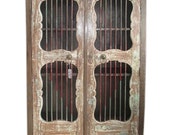 Mogul Iron Bar Doors Cupboard British Colonial Bookcase Armoire Cabinet