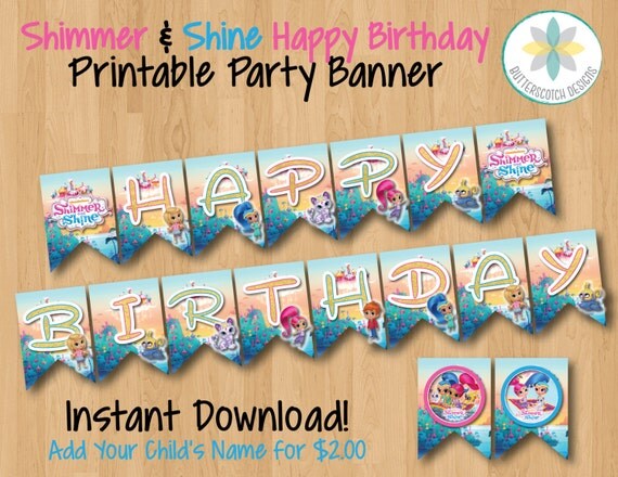 Shimmer and Shine Happy Birthday Banner Instant Download