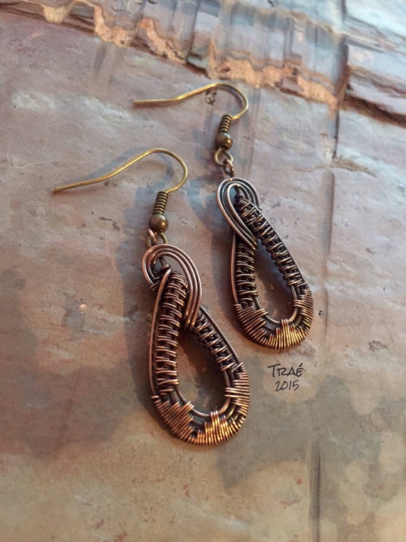 Copper Wire Weave Earrings Teardrop Earrings. Copper Wire