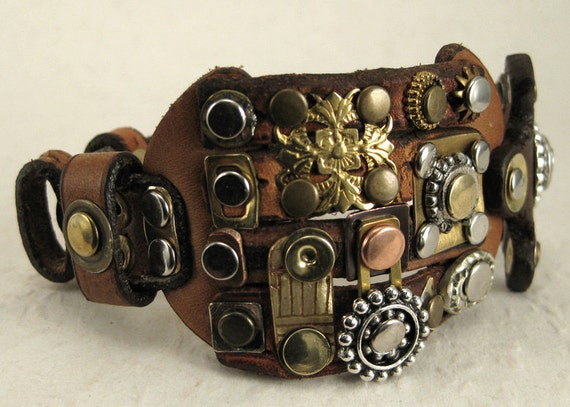 341 Steampunk Burning Man Assemblage Palimpsest Bracelet Recycled Jewelry Industrial Machine Age by ShabbyLuxury steampunk buy now online