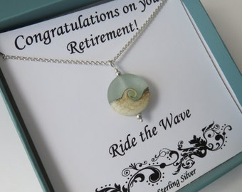 Retirement Gift for Women, ocean necklace, Ride the Wave, retirement necklace, sterling silver, beach jewelry, beach gift, wave necklace,mhd