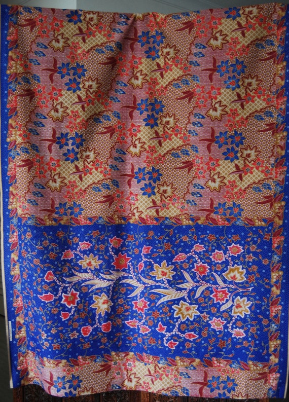 Malaysian batik fabric blue and red