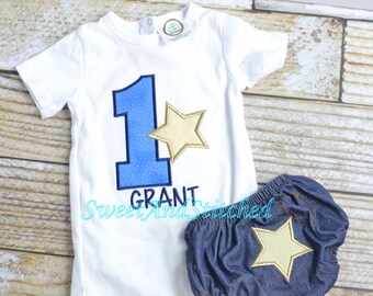 Boys First (1st) Birthday Star Outfit Personalized! - Boy Star 1st Birthday Shirt, Star Birthday Outfit