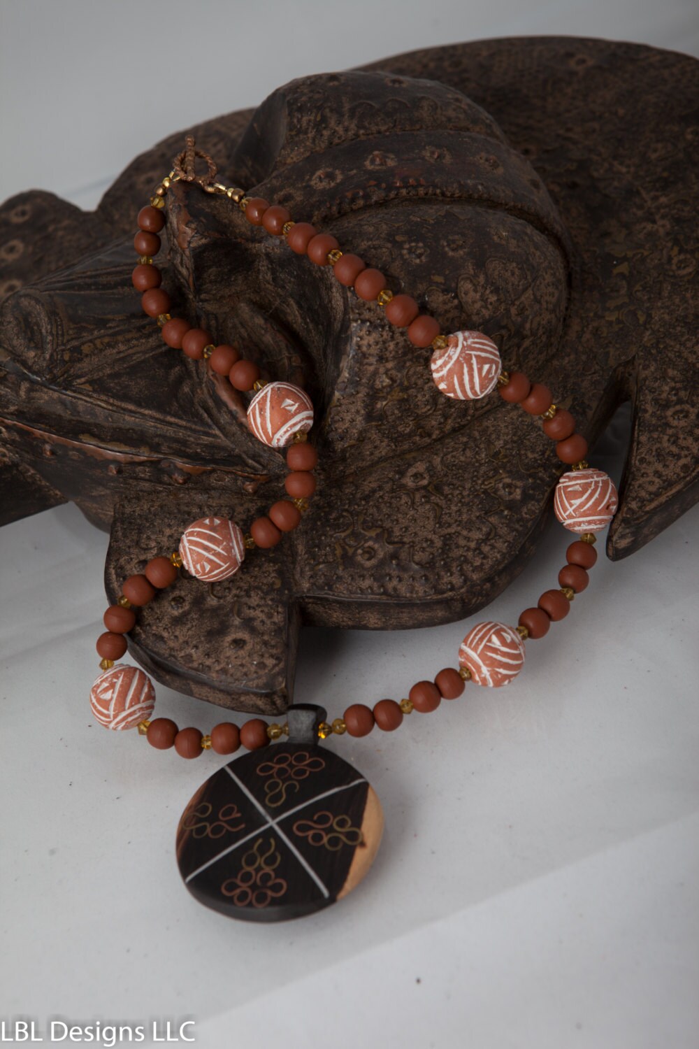 African jewelry ebony pendant Mali clay beads old padre