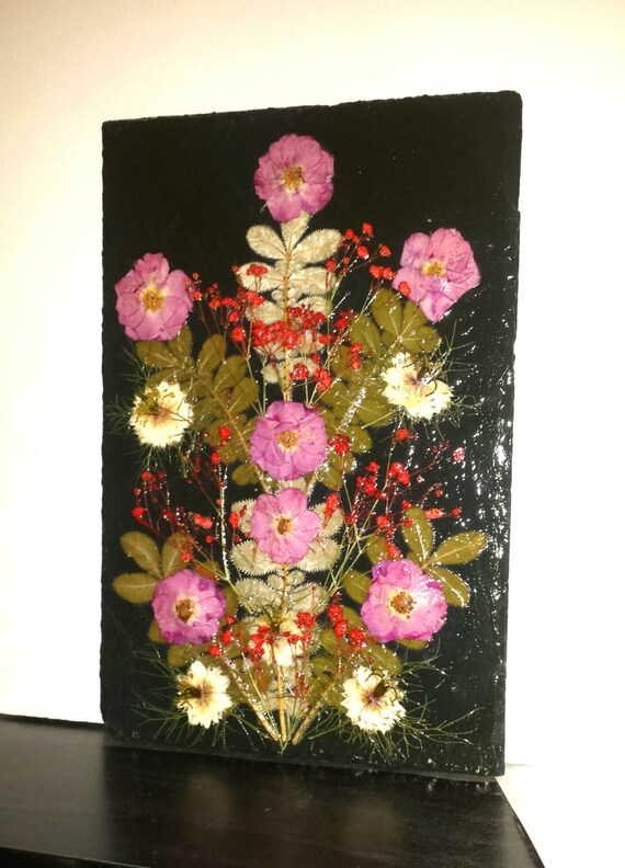 SALE Pressed Pink Roses Baby's Breath Silver by FlowerFelicity