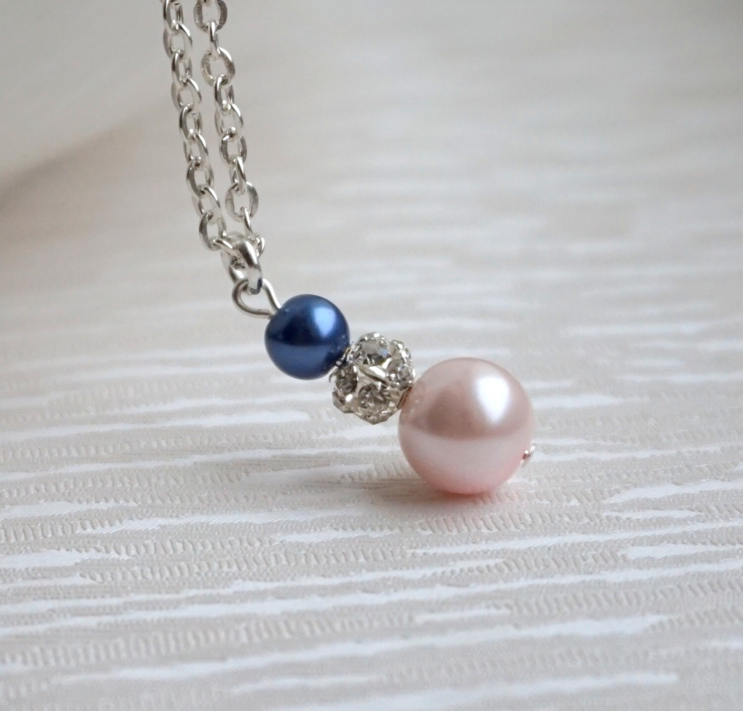 Blush necklace Pearl necklace Navy and blush pearl necklace