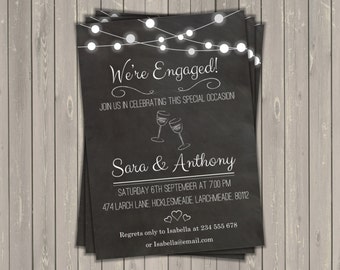 Chalkboard engagement invitation digital printable file, celebration invitation, digital invite, personalized custom invite, party printout