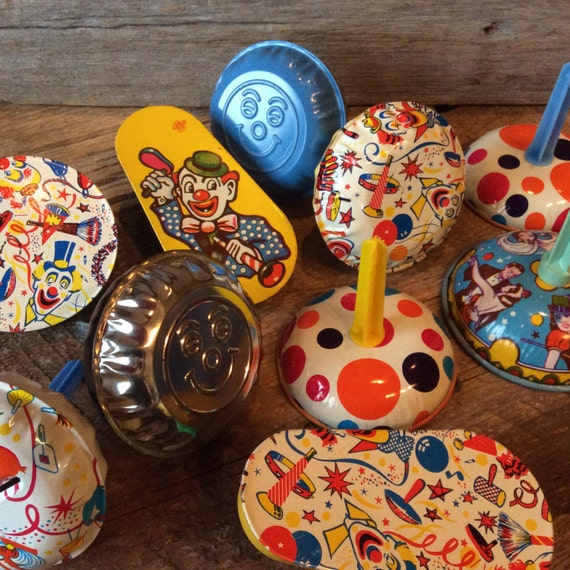 Vintage Tin Litho Party Noisemakers Set of 10 by CeleryCityTrading