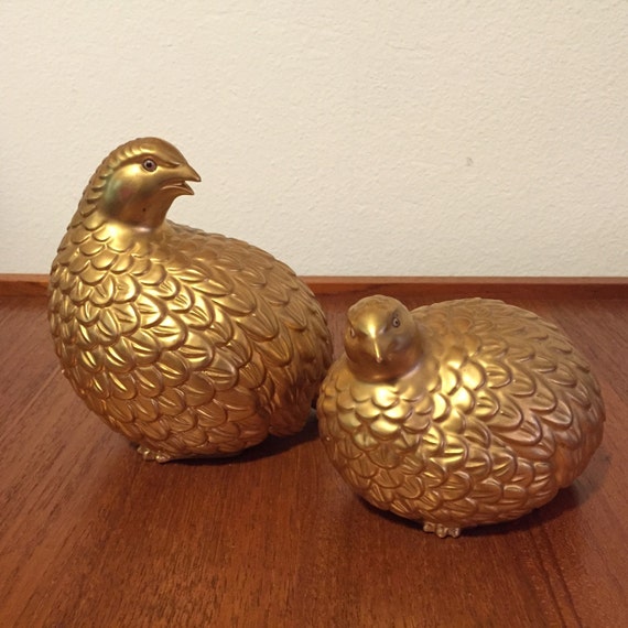 Set of 2 Vintage Gold Porcelain Quail by VintageSpecialty on Etsy