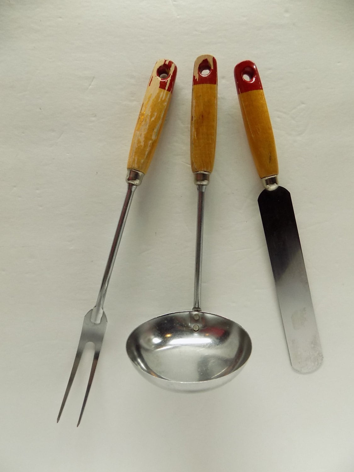 Vintage A&J Wood Handle Kitchen Utensils