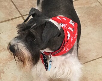 Tie-on Dog Bandana in I Woof You and Paw Prints - XSmall/Small/Medium/Large/XLarge