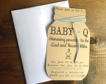 Baby q invitation, baby q shower invitations, baby q shower, baby q decorations, mason jar invitations, mason jar invite, rustic baby shower